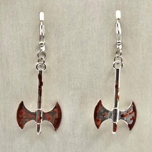 Axe Tomahawk Dangle Drop Earrings Handpainted Blood Handmade Earrings